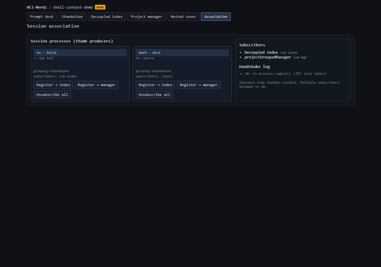 Session association demo: session cards and subscriber list
